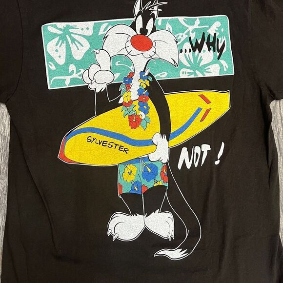 🌊🏄‍♂️ Vintage “REPRINT” Looney Tunes Sylvester SURF Tee Front/Back Graphics -N - Picture 8 of 9